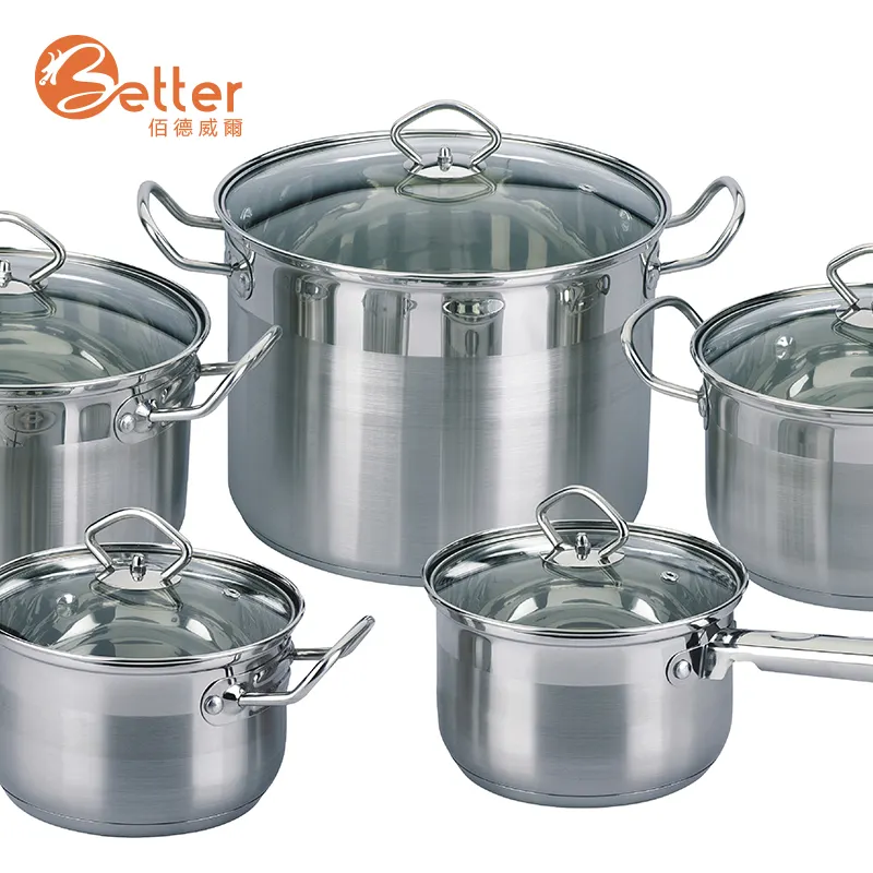 सबसे अच्छा बेच 8Pcs कच्चा लोहा संभाल के साथ जर्मन स्टेनलेस स्टील Cookware सेट बर्तन