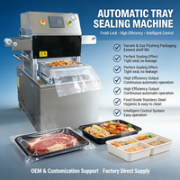 Machine de scellage à chaud pour barquettes alimentaires en plastique, avec remplissage de gaz et fonction MAP, pour plats préparés, viande, poisson, salade, avec film