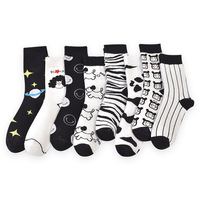 Chaussettes printemps-automne style couple vache motif cheval noir et blanc chaussettes pour femmes motif chat chaussettes mi-mollet
