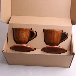 Cups And Mugs Coffee Hot Selling Jujube Wood Coffee Cups Mug Gift Set Of 3 Milk Cup Wooden Tableware Tea Cup