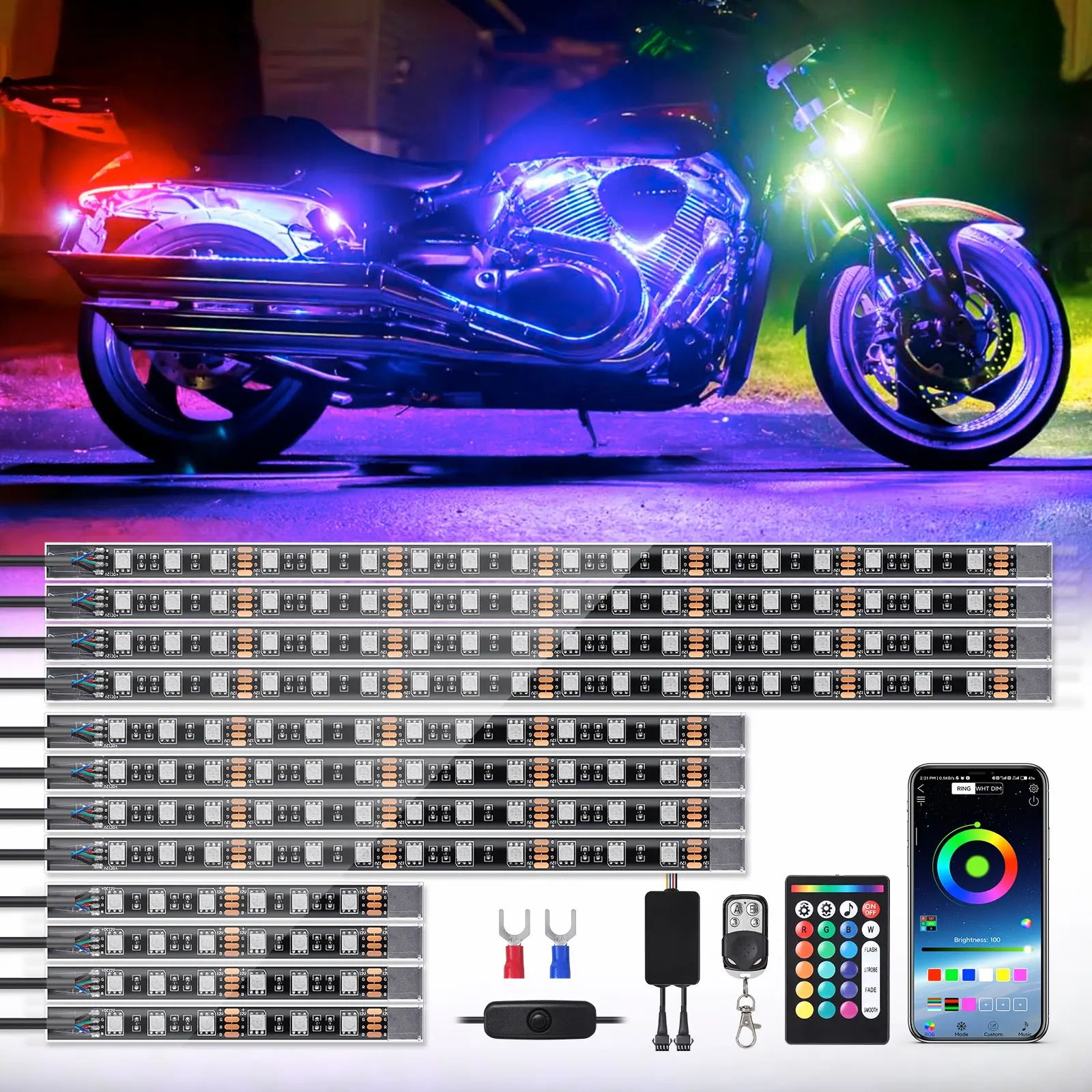 12PCS LED Motorcycle Light RGB LED Light Motorcycle Waterproof Accent Motorcycle Underglow Light 12v