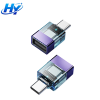 Adaptateur bidirectionnel USB-A vers Type-C à coque transparente pour téléphone portable et PC/ordinateur portable, transfert de données stable, compatibilité caméra