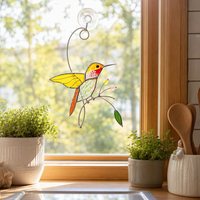 Attrape-soleil artisanal Art Déco en vitrail, colibri, ornement mural pour la maison et le jardin, cadeau de fête des Mères, oiseau