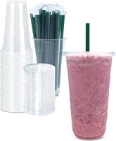 Gobelet en plastique PET jetable transparent pour thé à bulles Boba, café glacé, avec couvercle, logo personnalisé, 10/12/14/16/20/24 oz
