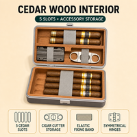 Étui de voyage pour cigares en aluminium personnalisé avec doublure en bois de cèdre, 5 emplacements pour cigares, boîte à cigares portable avec rangement pour coupe-cigares