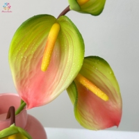 Bunga Anthurium Buatan Real Touch, Tangkai Karet Lembut Dapat Dibengkokkan, Bunga Tropis Palsu untuk Dekorasi Vas Rumah, Hotel, Pernikahan