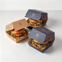Boîte en papier pour restaurant, emballage alimentaire, recyclable, personnalisable, vente en gros, pour hamburger, sushi, crêpe, restauration rapide