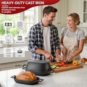 Voorgekruide combo ovenvorm broodbakvorm 5 liter gietijzeren ovale Dutch oven voor het bakken van zuurdesembrood - Product Image 6