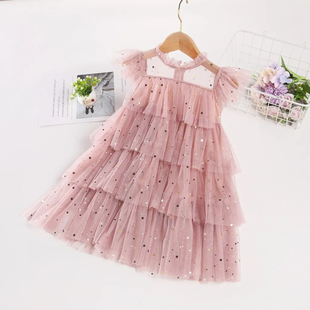 2023 summer new children's fashion fairy dresses star cake puffy skirt girl princess dress children's clothes