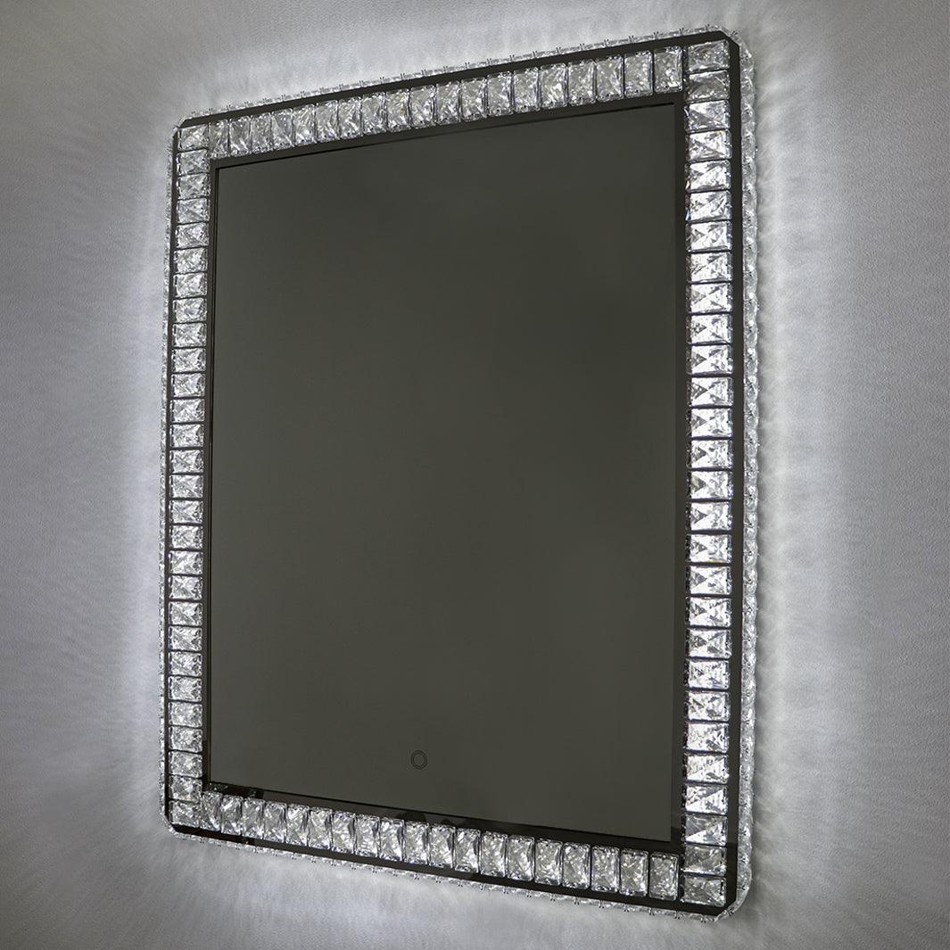 Specchio da parete con strass e specchio da bagno con decorazione a bordo di diamante argento con luce a Led