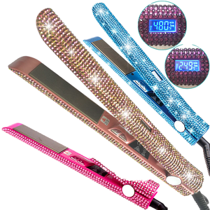<span class=keywords><strong>Lisseur</strong></span> et bigoudi professionnel en fer plat en titane <span class=keywords><strong>avec</strong></span> écran LCD bling bling en strass pour <span class=keywords><strong>cheveux</strong></span> bouclés droits - Product Image 1