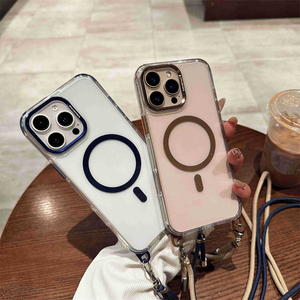 Funda transparente de acrílico para iPhone 14 Plus con cordón para el cuello, correa cruzada para iPhone 17. - Product Image 1
