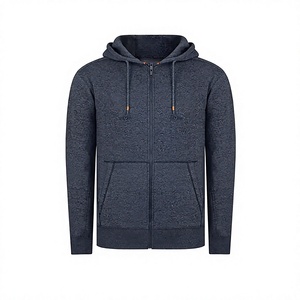 Sudadera con capucha unisex azul oscuro de punto, cierre de cremallera, corte regular, informal, manga larga, para invierno, 100% algodón, antiencogimiento, estilo flare. - Product Image 1