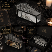 Boîte à bijoux en verre faite à la main en forme de cercueil, avec toile d'araignée, cadre métallique gothique soudé, vitrine d'Halloween, boîte à souvenirs décorative