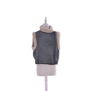 빈티지 봄 가을 다크 브라운 인조 모피 숏 베스트 - Product Image 3