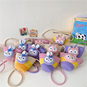 Sac à bandoulière en paille tressée pour enfants, motif dessin animé mignon, style anime, collection Printemps 2023, pour filles, usage quotidien - Product Image 1