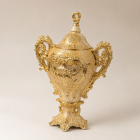 Brûleur d'encens Mabkhara de style arabe de luxe, doré nacré, avec poignées ornées de motifs roulés, pour la décoration religieuse de la maison