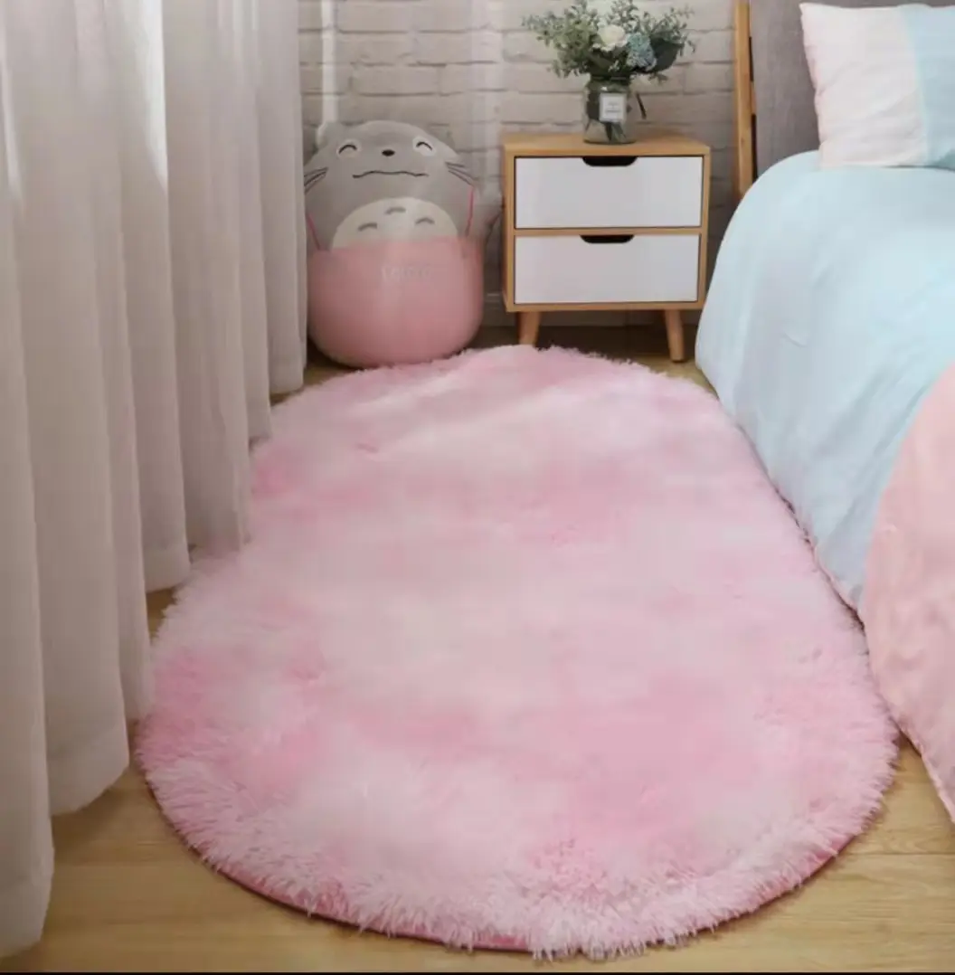 Irregular Long Soft Pink Area Rug Shaggy Silky Plush Carpet Kids Living Room Bedroom Machine Made 5cm Pile Height Design Model