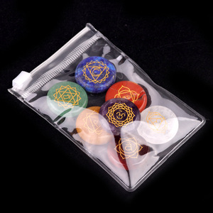 7 <strong>Chakra</strong> Stone Set - Natural Crystal &amp; Agate Round Palm <strong>Stones</strong> with Engved Symbols for Yoga/Meditation - Product Image 6