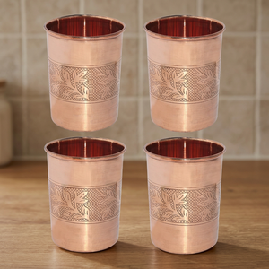 Ensemble de gobelets de luxe en verre et cuivre finition antique avec conception anti-fuite pour le sport et les cadeaux, et carafe ayurvédique en cuivre de qualité supérieure - Product Image 1