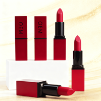 Lápiz Labial Mate Mineral de 5 Colores Sin Logotipo, Vitamina E, Tubo Rojo, Impermeable, Suave, de Larga Duración, Alta Calidad, Disponible en Pequeños Lotes