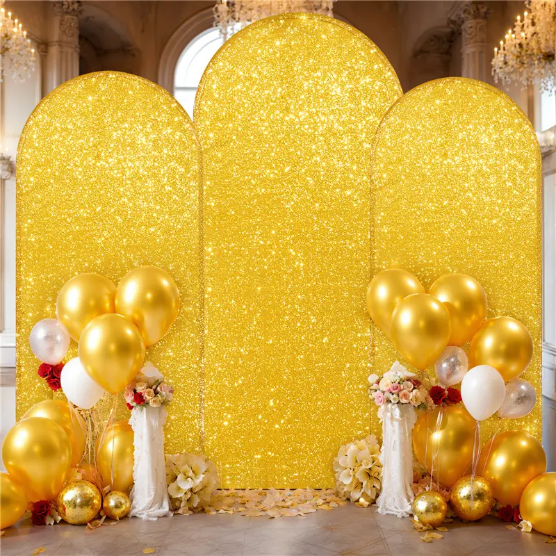 Cubierta de arco de lentejuelas de tela de fondo dorado, accesorios de diseño de escena de boda, cubierta de puerta en forma de U, decoración, fotografía de fiesta de cumpleaños