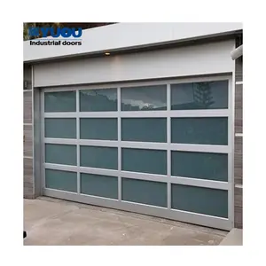 Puertas de garaje de vidrio con marco de aleación de aluminio seccional superior de vista completa comercial