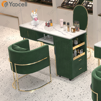 Yoocell Nouveau Design Table de Manucure Portable Couleur Verte, Bureau de Manucure Roulant, Chaise Tabouret de Bureau, Tables à Ongles pour Salon