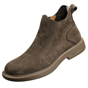 Mid-Calf Chukka Boot Men Genuine Leather <b>Round</b> <b>Toe</b> Flat <b>Heel</b> Anti-Slippery Rubber Outsole Solid Style Comfortable Fit - Product Image 4
