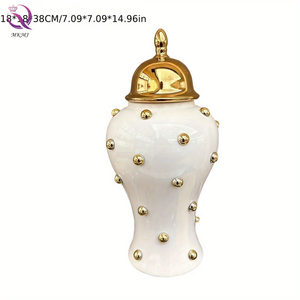 <span class=keywords><strong>Vase</strong></span> à fleurs en céramique blanc et or, style européen, <span class=keywords><strong>rond</strong></span>, avec des perles dorées décoratives, pot à gingembre de luxe général, pour la décoration de la maison - Product Image 5