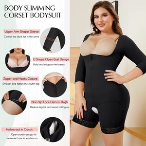 Body Reductor de Mujer de Manga Larga y <span class=keywords><strong>Media</strong></span> Manga Transpirable ODM con Control de Abdomen y Cintura Alta, Abertura en la Entrepierna, de Cuerpo Completo - ¡Venta Caliente! - Product Image 2
