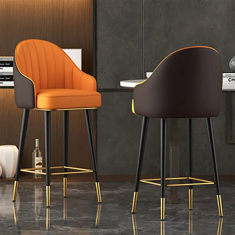 Lüks metal nordic mutfak modern deri pu konturlu geri bar taburesi cafe yüksek bar sandalyeleri