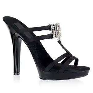 Chaussons à talons fins élégants et sexy à bout ouvert avec rubans et strass de 5 pouces (13 cm), chaussures fétichistes, chaussures de pole dance, nouveaux modèles de danseuses exotiques - Product Image 1