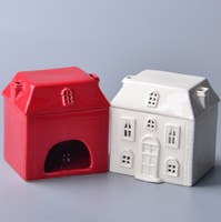 Porte-bougie chauffe-plat en porcelaine en forme de maison, rouge et blanc, brûleur d'huile aromatique en céramique, brûleur de cire fondue pour la décoration intérieure