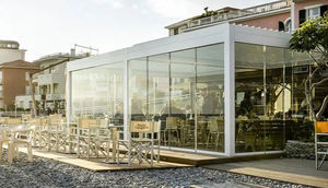 Garten Verstellbarer Outdoor-Pavillon, Maßgeschneiderte Moderne Bioklimatische Motorisierte Aluminium-Lamellenpergola mit Glasschiebetür - Product Image 3