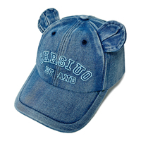Gorra de Béisbol de Mezclilla Lavada con Orejas de Oso, Bordado de Letras, Ajustable, Estilo Papá, con Logotipo Personalizado, Gorra de Vaquero de Dibujos Animados para Mujeres y Niñas