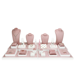 Set di espositori per gioielli in velluto e laccato Jinsky con collana di gioielli <span class=keywords><strong>rosa</strong></span> <span class=keywords><strong>porta</strong></span> orecchini - Product Image 3