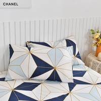 Parure de draps plats 3 pièces en polyester 100% de haute qualité, motif bleu simple, pour mariage, ODM/OEM, en promotion