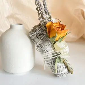 Spiritual Healing Crystal Sage Sticks Bundle With Flower Rose Myosotis Lavender Gift Kit For Smudging Wedding Gifts For Guests