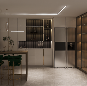 Buffet moderne en bois fabriqué en usine avec panneau lumineux pour salon, appartement, hôtel, villa - Gain de place, grande capacité - Product Image 3