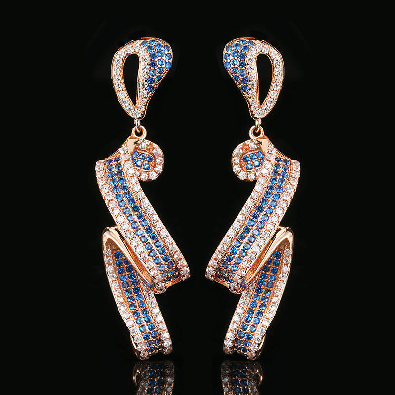 Rose gold blue sharp crystal earrings