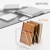 Organisateur de bureau en acrylique transparent de luxe à 4 compartiments pour classement de documents et magazines, fabrication OEM