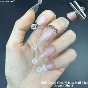 Puntas de <span class=keywords><strong>uñas</strong></span> <span class=keywords><strong>cortas</strong></span> francesas, ataúd ovalado, <span class=keywords><strong>uñas</strong></span> postizas cuadradas, curvas artificiales sin C, media cubierta Natural transparente, puntas de <span class=keywords><strong>uñas</strong></span> de almendra acrílicas - Product Image 1