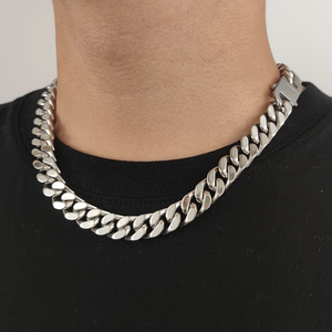 홉 실버 커브 남성용 마이애미 하이 폴리싱 스테인리스 스틸 암호화 목걸이 쿠반 링크 체인 - Product Image 4