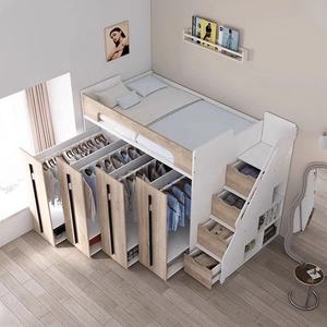 Litera de escalera para niños de grano de madera más popular con almacenamiento y armario - Product Image 5