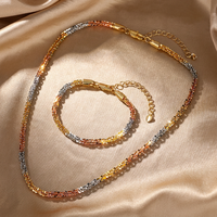 Ensemble de chaînes cubaines tricolores 18 carats, bracelet et collier en laiton plaqué or, argent et or rose vintage pour femmes, vente en gros
