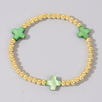 Bracelet élastique fait main personnalisé avec breloque trèfle bohème, breloque croix en laiton et perles dorées, bijoux de mode pour femmes