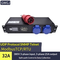 Gelongtu - PDU Inteligente Trifásico de 380 V, Entrada de 32 A, 2 Tomas de Corriente, con Protocolo SNMP Modbus-TCP, Control de Monitoreo Individual