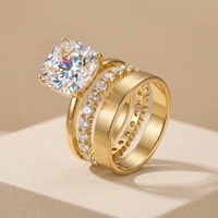 Ensemble de bagues de luxe en argent 925 avec zircone cubique 8A taille coussin 4 carats et moissanite pour femme, idéal pour mariage, alliance en moissanite