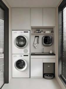 ชุดตู้ซิงค์ห้องซักรีดไม้จริงทันสมัยสำหรับเครื่องซักผ้า ดีไซน์สวยงาม - Product Image 2